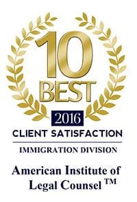 10 Best 2016 | Client Satisfaction | Immigration Division | American Institute of Legal Counsel
